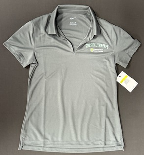 womens grey nike golf shirt with pt writing 